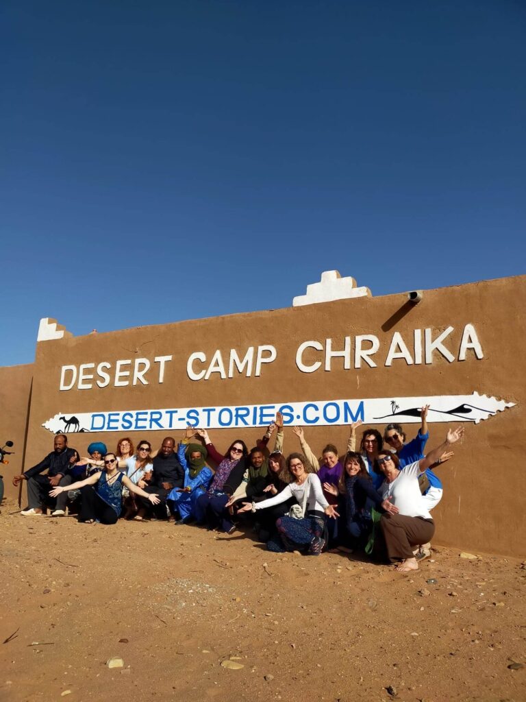 Desert Camp Chraika sign in the Sahara