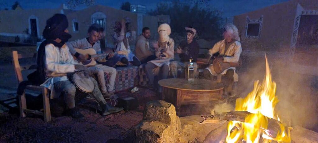 Evening gathering at Morocco desert camp