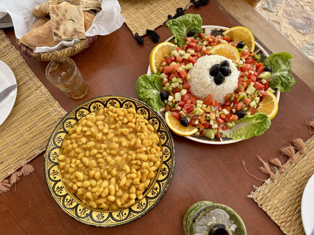 Traditional Moroccan couscous with seasonal vegetables and olive oil.
